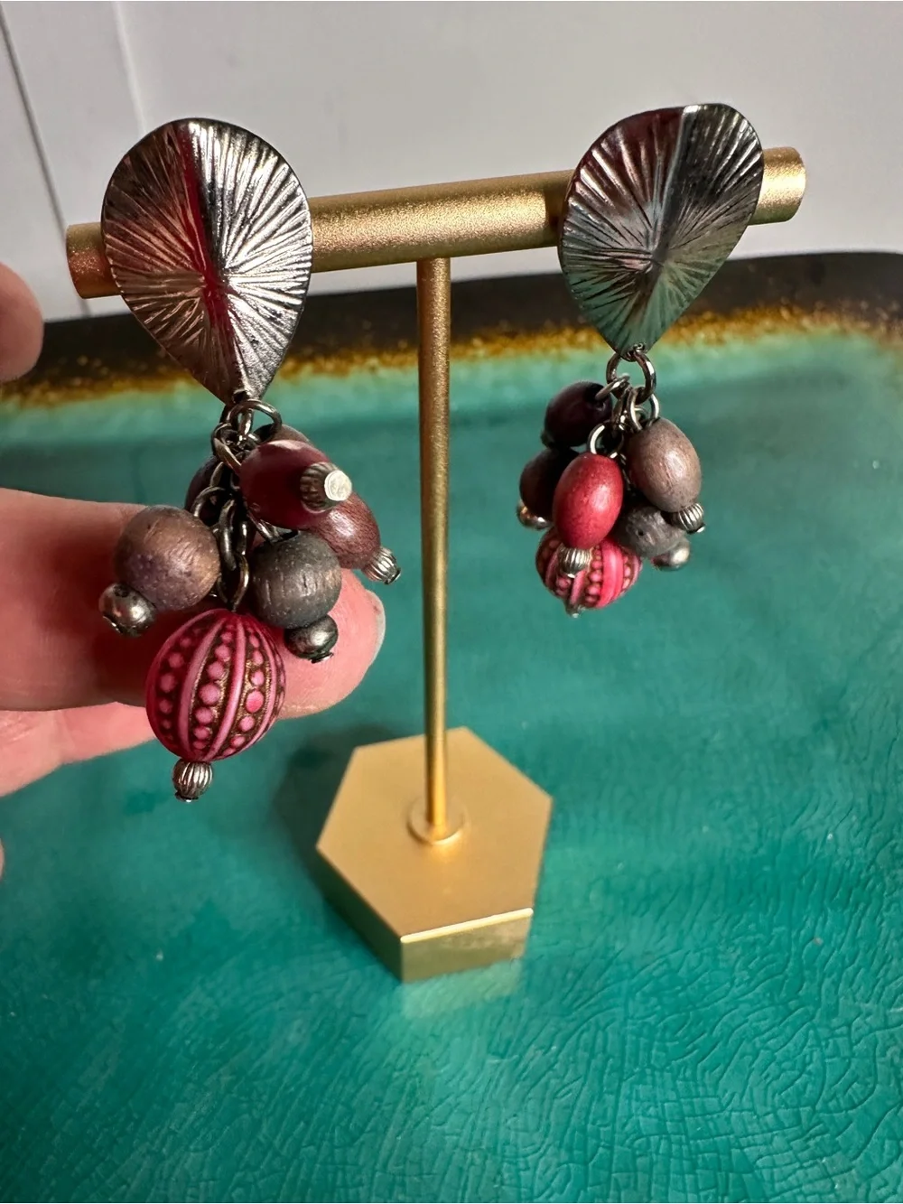 Christopher & Banks Red and Brown Cluster Drop‎ Earrings